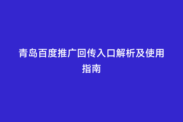 青岛百度推广回传入口解析及使用指南