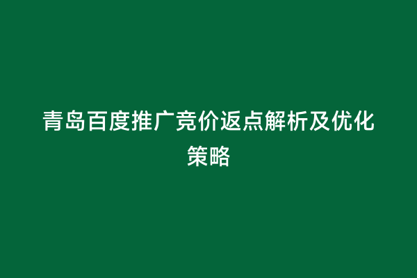 青岛百度推广竞价返点解析及优化策略