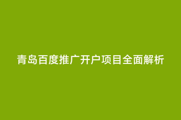 青岛百度推广开户项目全面解析