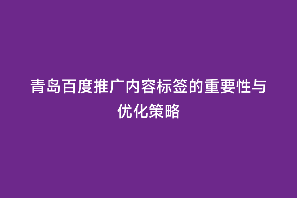 青岛百度推广内容标签的重要性与优化策略