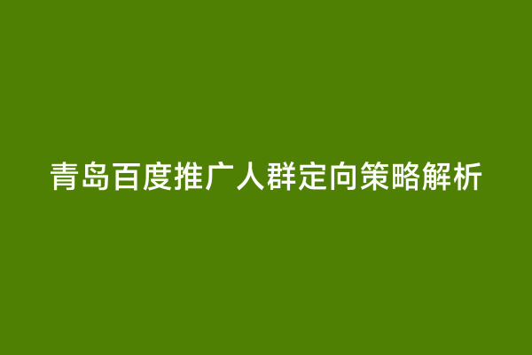 青岛百度推广人群定向策略解析