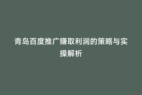 青岛百度推广赚取利润的策略与实操解析