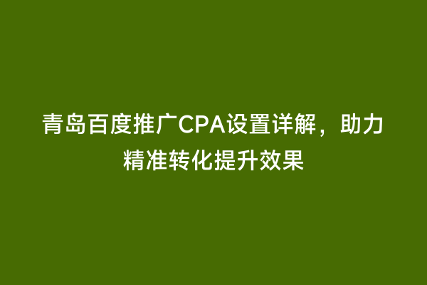 青岛百度推广CPA设置详解，助力精准转化提升效果